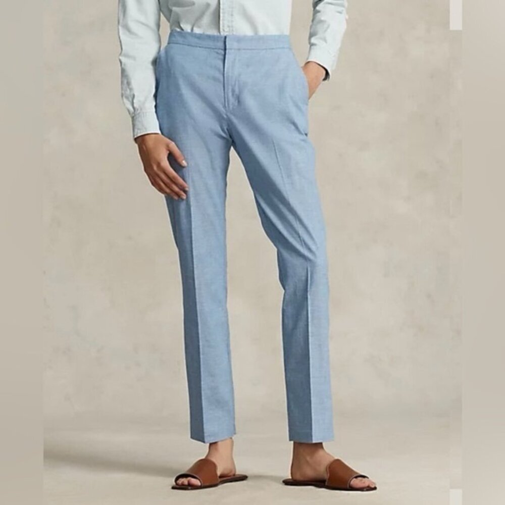 NWOT POLO RALPH‎ LAUREN Kick Flare Crop Pants Chambray Blue 100% Cotton Size 14